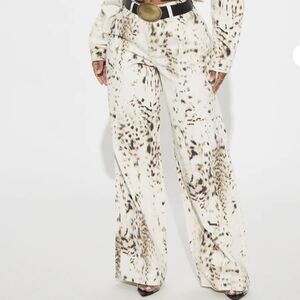 Davi & Dani Barrel Denim Jeans lace details Spotted Brown & Cream Size M New